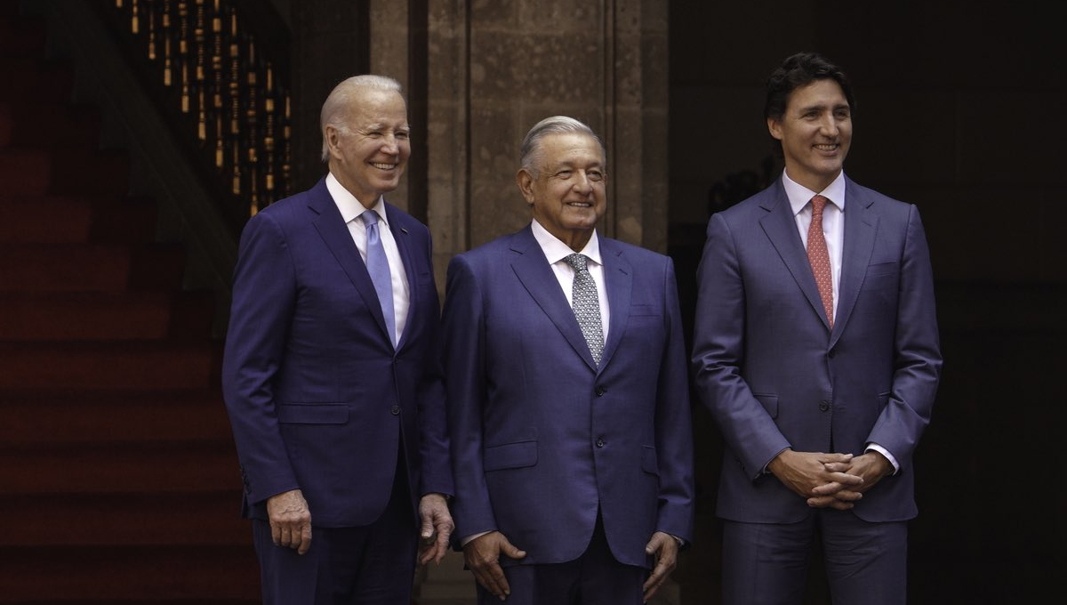 Mensaje de AMLO, Biden y Justin Trudeau en Palacio Nacional