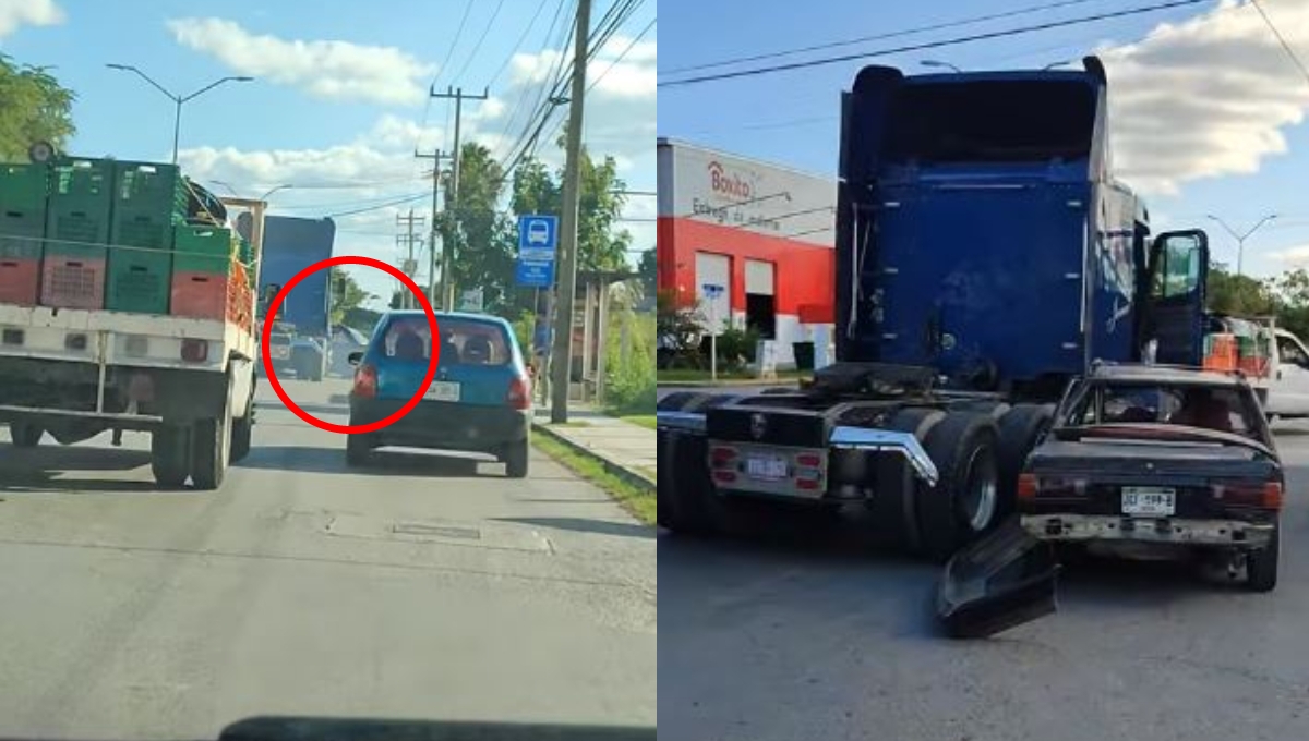 Tráiler arrastra por más de un kilómetro a un auto en Mérida: VIDEO