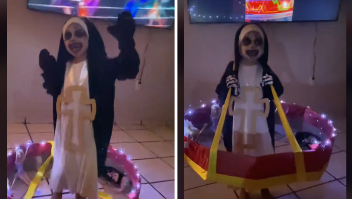 Niña conquista TikTok con su disfraz de la monja de la feria: VIDEO