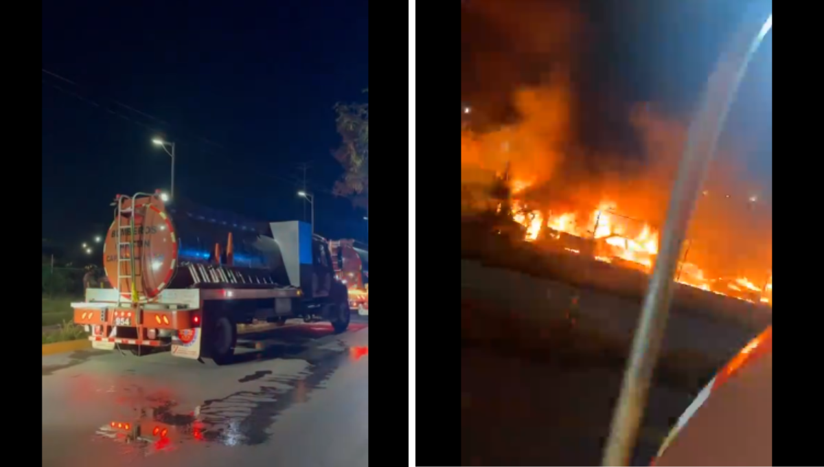 Incendio consume una bodega de la CFE en la Región 96 en Cancún