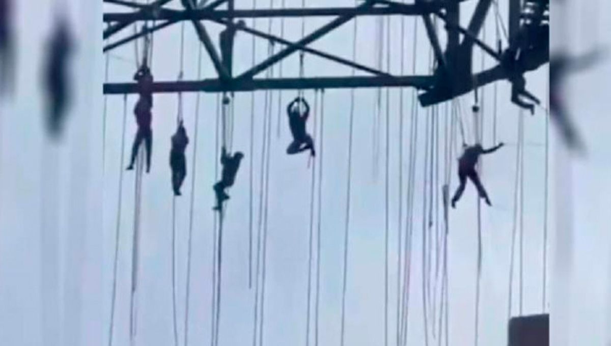 Aterrador video de obreros que quedaron suspendidos a 140 metros de altura
