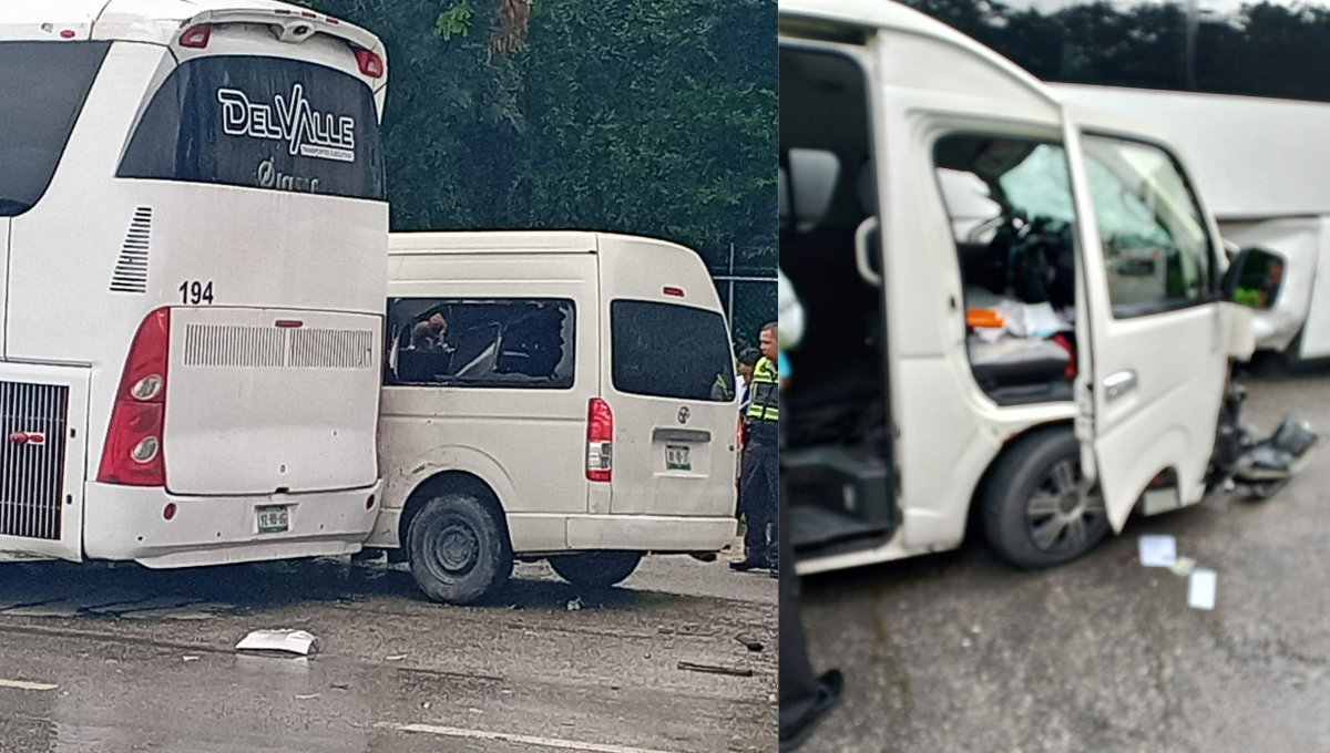 Van choca contra un autobús turístico en la carretera federal Tulum-Playa del Carmen