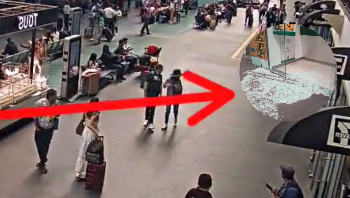 Niño rompe una puerta de cristal en el aeropuerto de la CDMX; así fue el momento: VIDEO