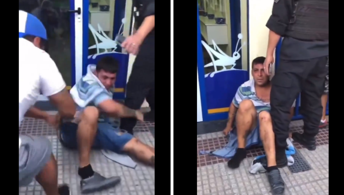 Hombre se abraza a la pierna de un policía tras recibir una golpiza en Argentina: VIDEO