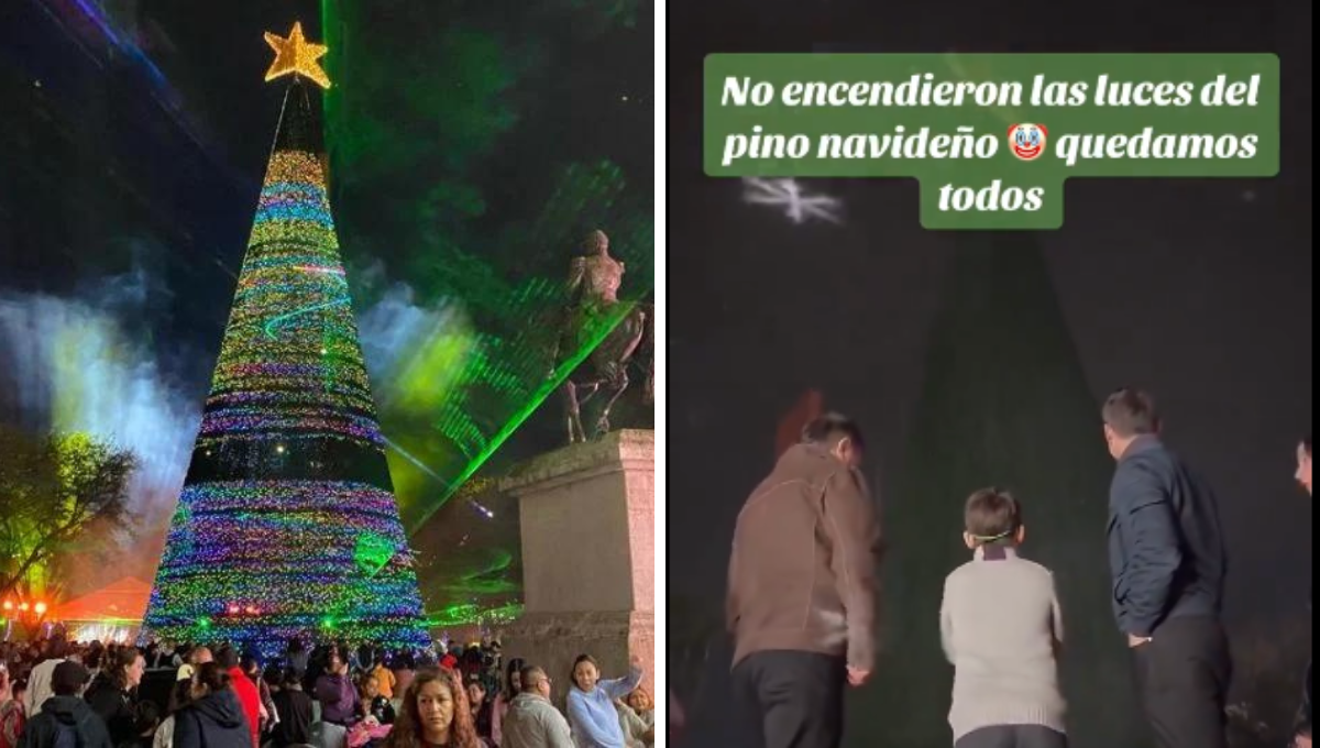 ¡Mi primera chamba! Falla encendido del árbol de Navidad en Monterrey: VIDEO