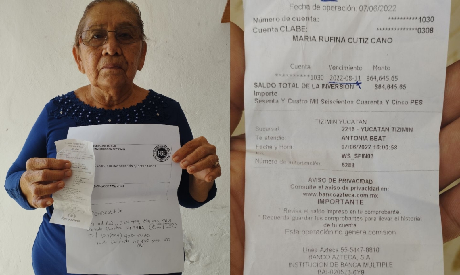 Tizimín: Mujer denuncia extravío de 64 mil pesos de su cuenta en Banco Azteca