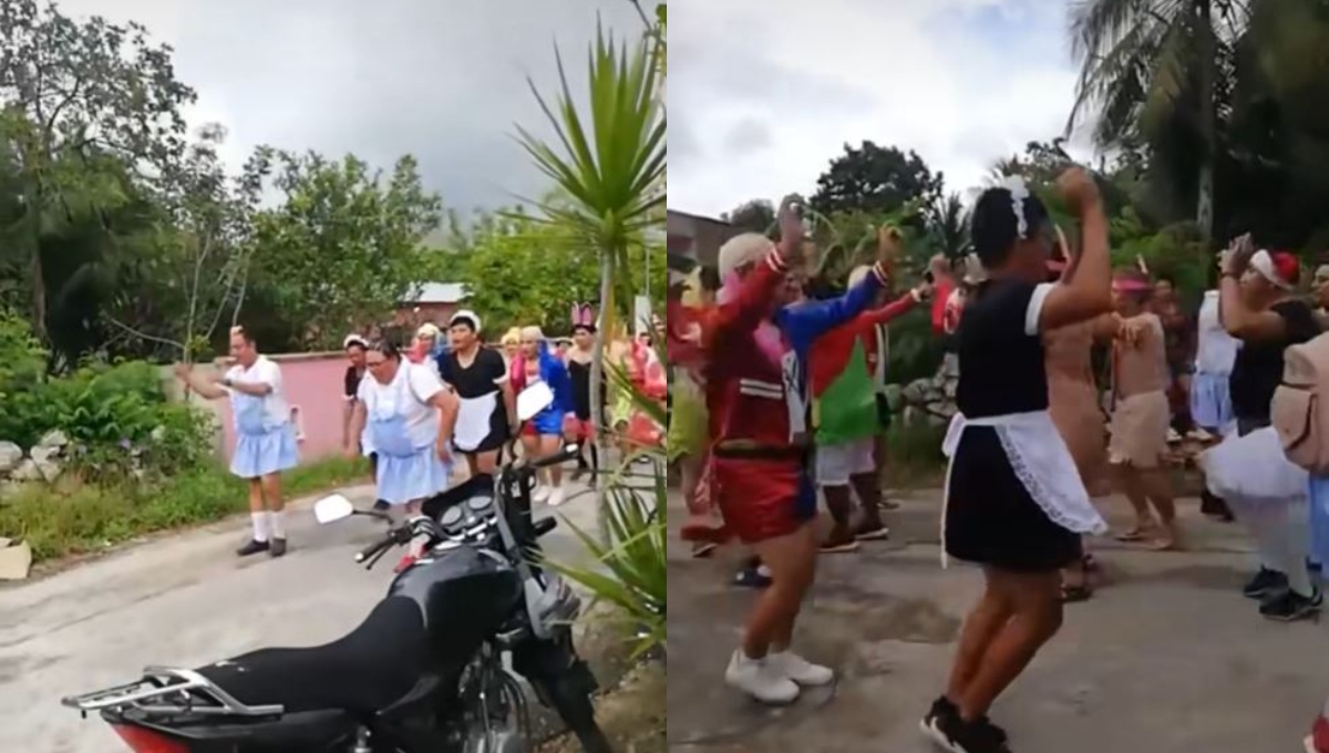 Entre Harley Queen y Campanita, así celebraron los hombres el Carnaval de Dzidzantún: VIDEO