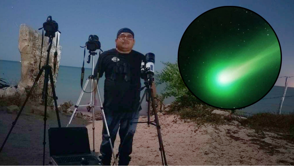 Carlos Mena, astrónomo de Río Lagartos, comparte imágenes del cometa verde que se observa en Yucatán