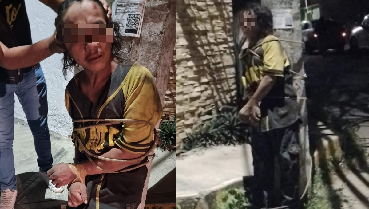 Vecinos de Tizimín amarran a un poste a 'El Solín', presunto ladrón