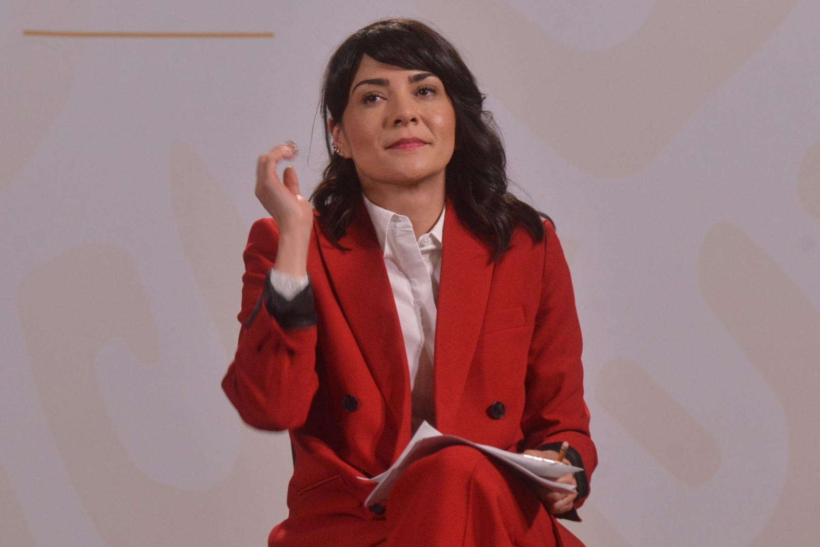 Ana Elizabeth García Vilchis en conferencia de prensa
