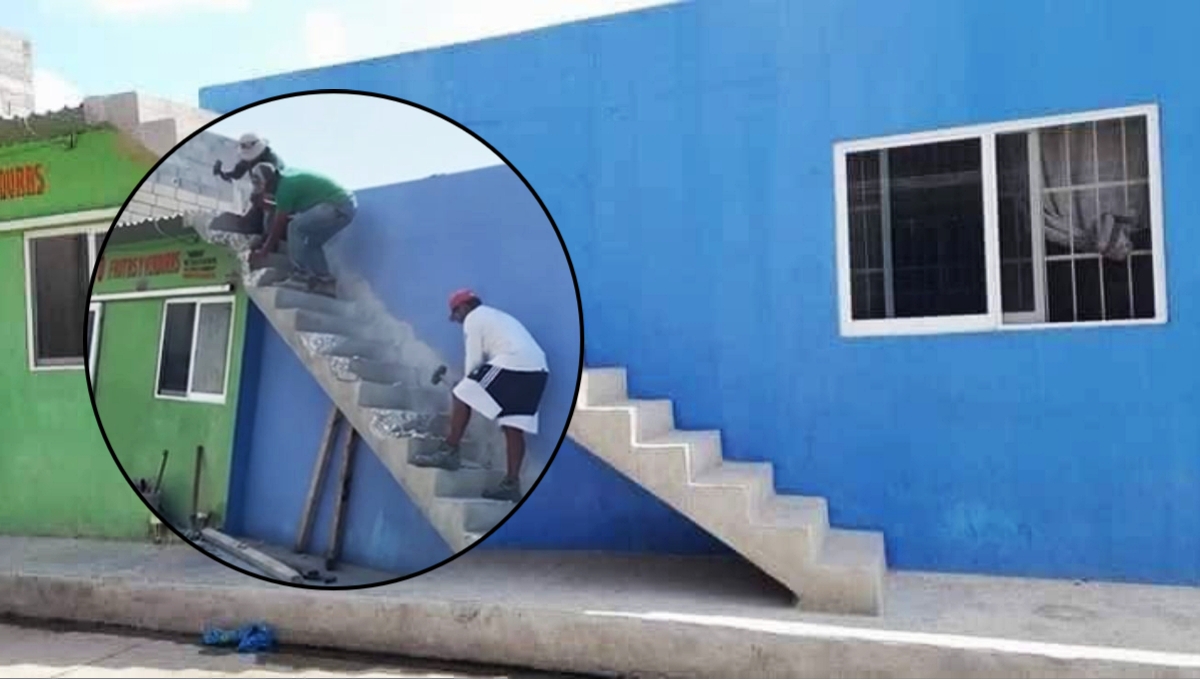 Tras críticas, derriban escalera de un vecino construida sobre una banqueta en Campeche