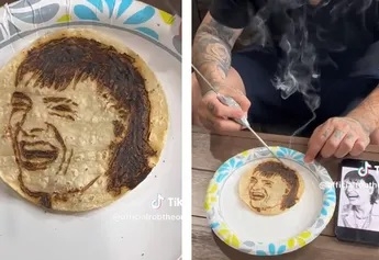 Plasman el rostro de Peso Pluma en una tortilla: VIDEO