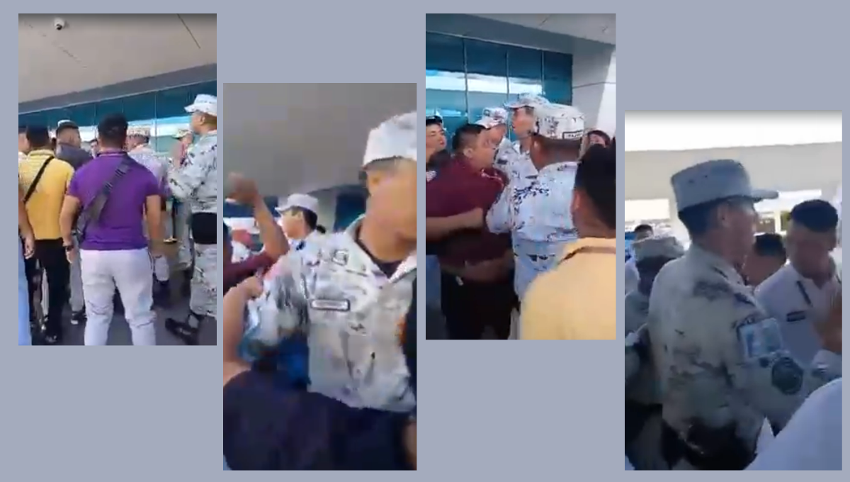 Guardia Nacional y enganchadores turísticos se enfrentan en el aeropuerto de Cancún: VIDEO