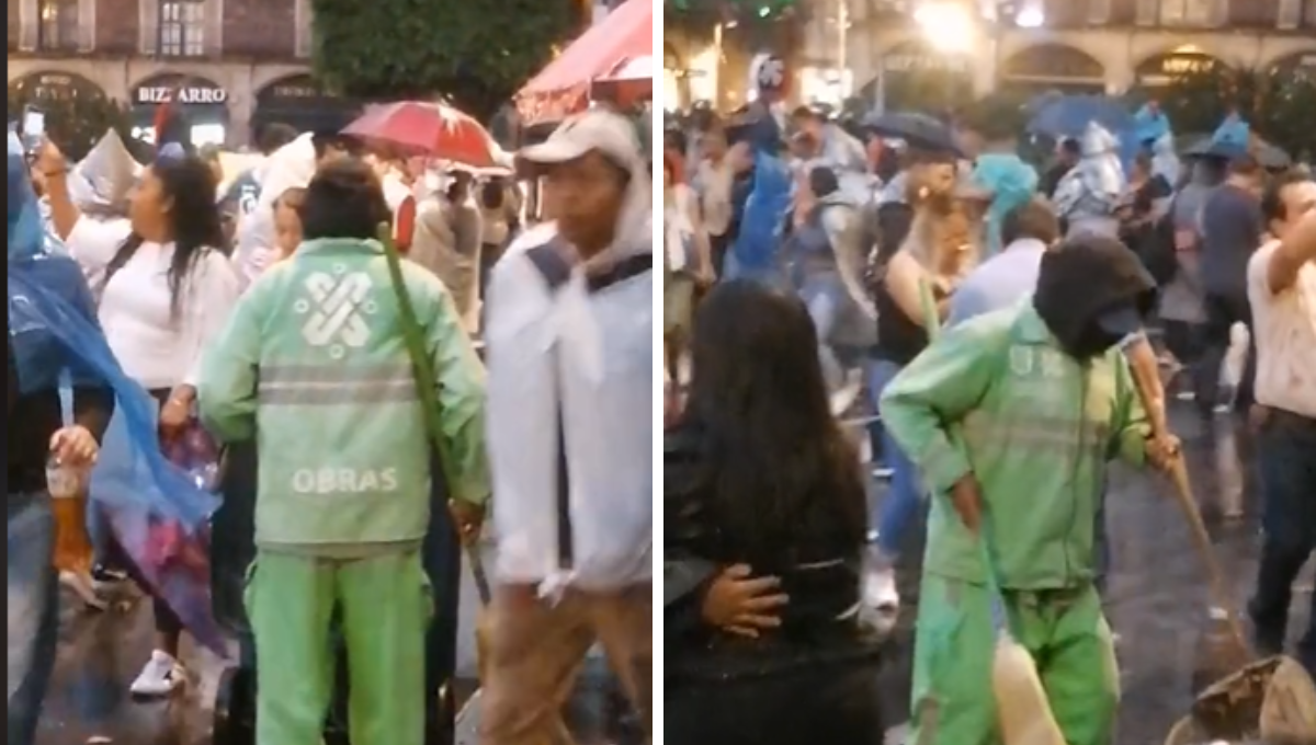 Barrendero saca 'brillo a la pista' durante un baile en el Zócalo de la CDMX: VIDEO
