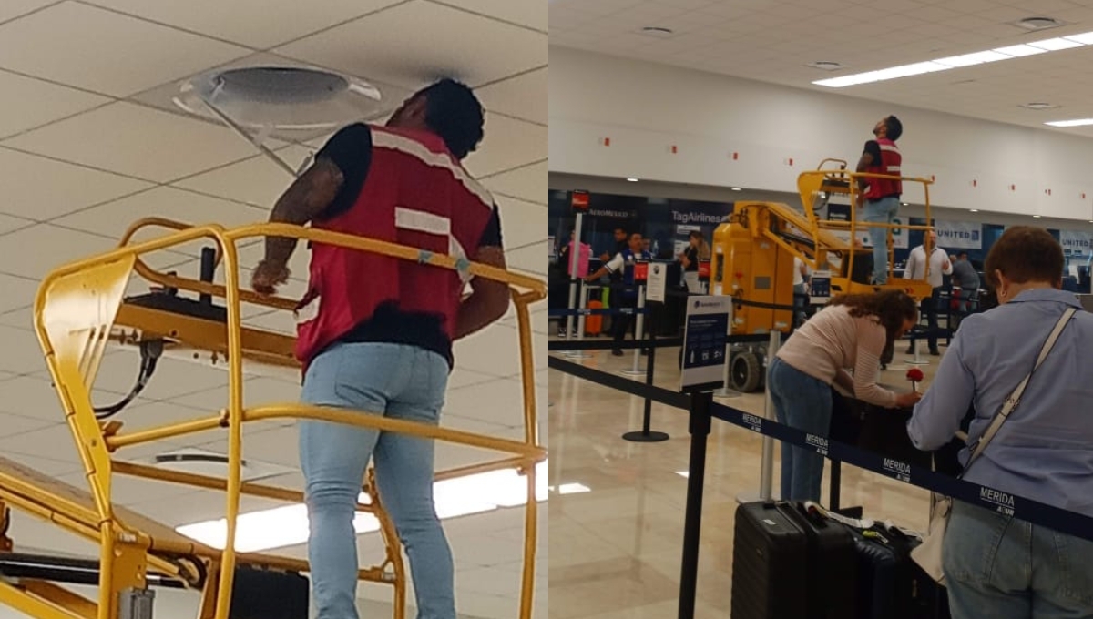 Aeropuerto de Mérida: Reparan tapa del aire acondicionado en peligro de caer sobre los pasajeros