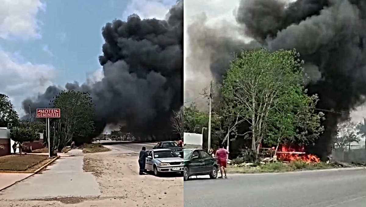 Se registra incendio de una chatarrería en la carretera Mérida-Tixkokob
