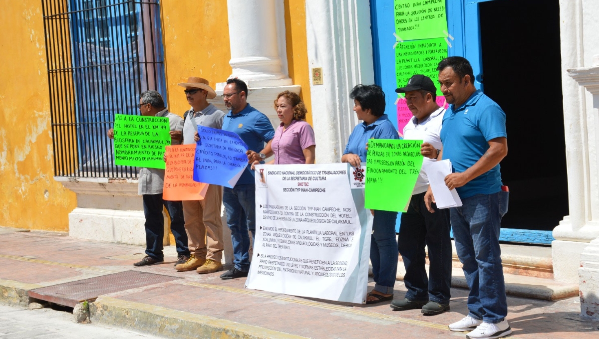Sindicalizados exigen plazas en sitios arqueológicos y museos en Campeche