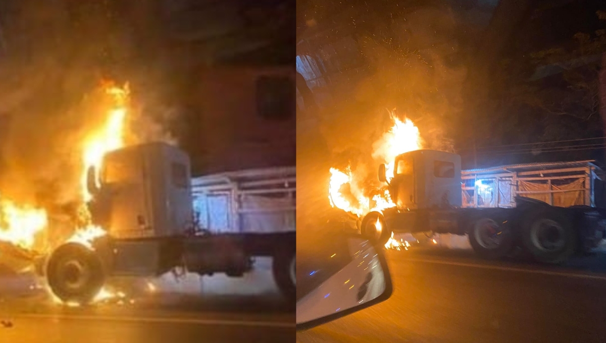 Cortocircuito provoca incendio de un tráiler en el carretera Escárcega-Champotón