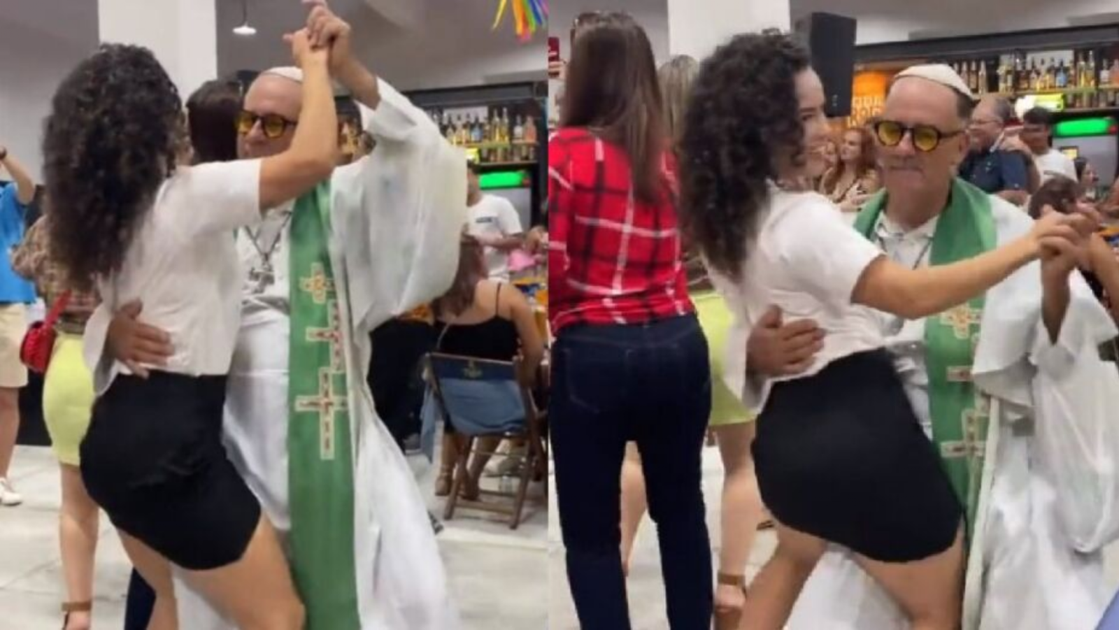 Critican a sacerdote por hacer baile atrevido con joven mujer: VIDEO