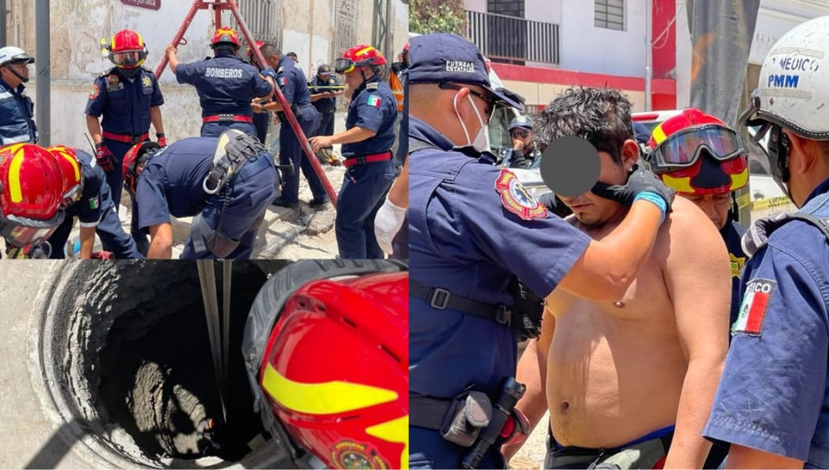 Rescatan a un trabajador que cayó a un pozo en el Centro de Mérida