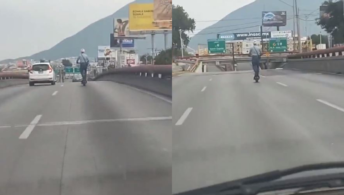 Hombre circula sobre un patín eléctrico en una autopista de Monterrey: VIDEO