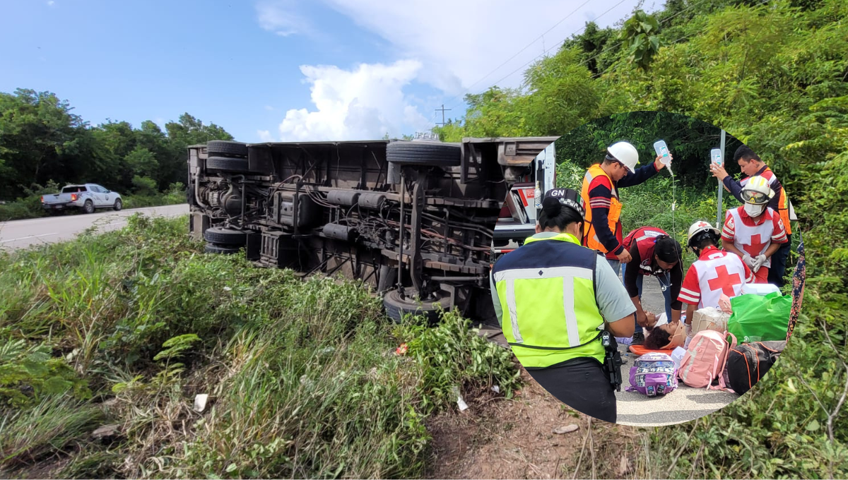 Vuelca autobús de pasajeros en Felipe Carrillo Puerto; hay cuatro lesionados