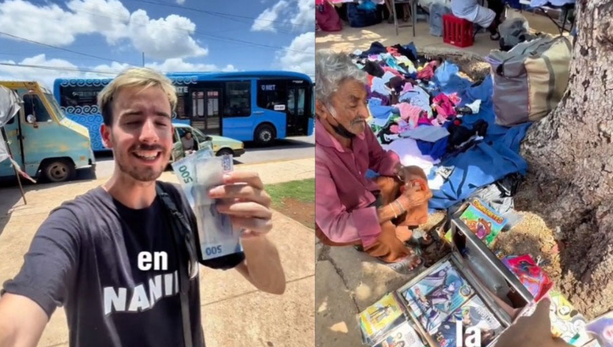 Tiktoker regala dinero por cosas extrañas en un tianguis de Mérida