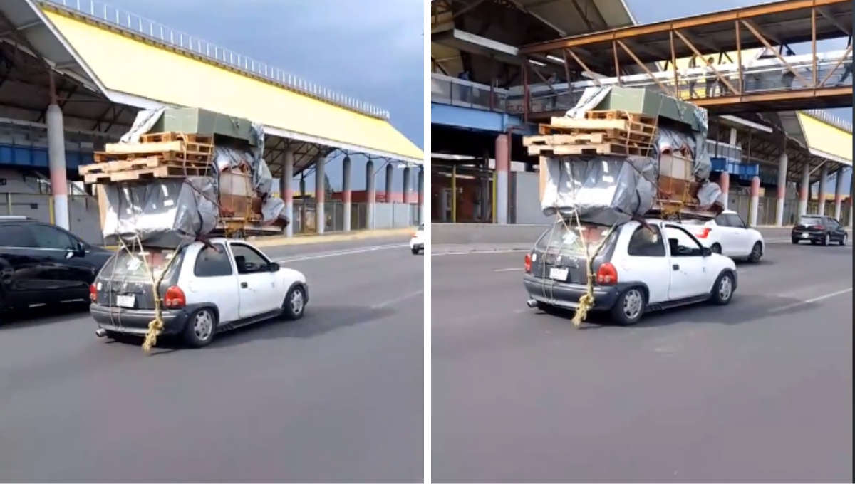 ¡Ingenio mexicano! Captan auto pequeño con una gran mudanza en la Ciudad de México
