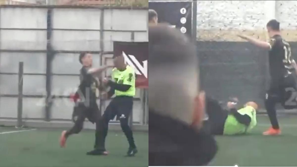 Jugador patea en la cabeza a un árbitro durante un partido de futbol: VIDEO
