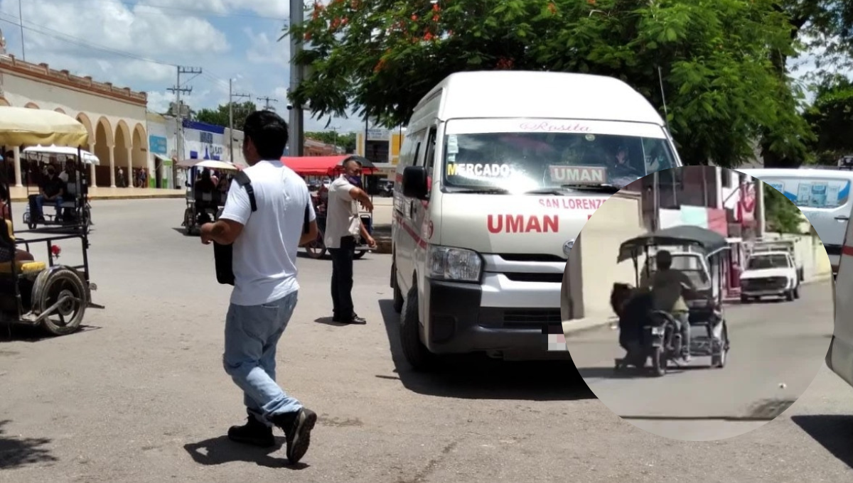 Hombre arrastra a su esposa con su mototaxi por las calles de Umán