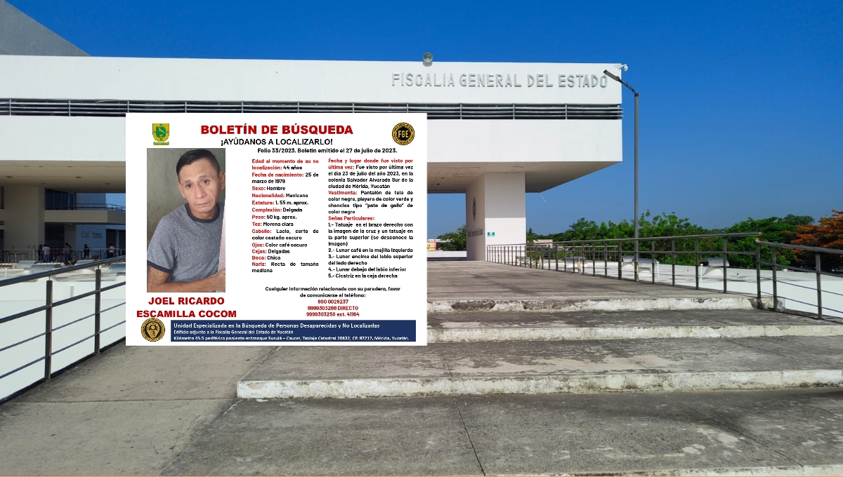 Desaparece hombre de 44 años al Sur de Mérida; fue visto por última vez el 23 de julio