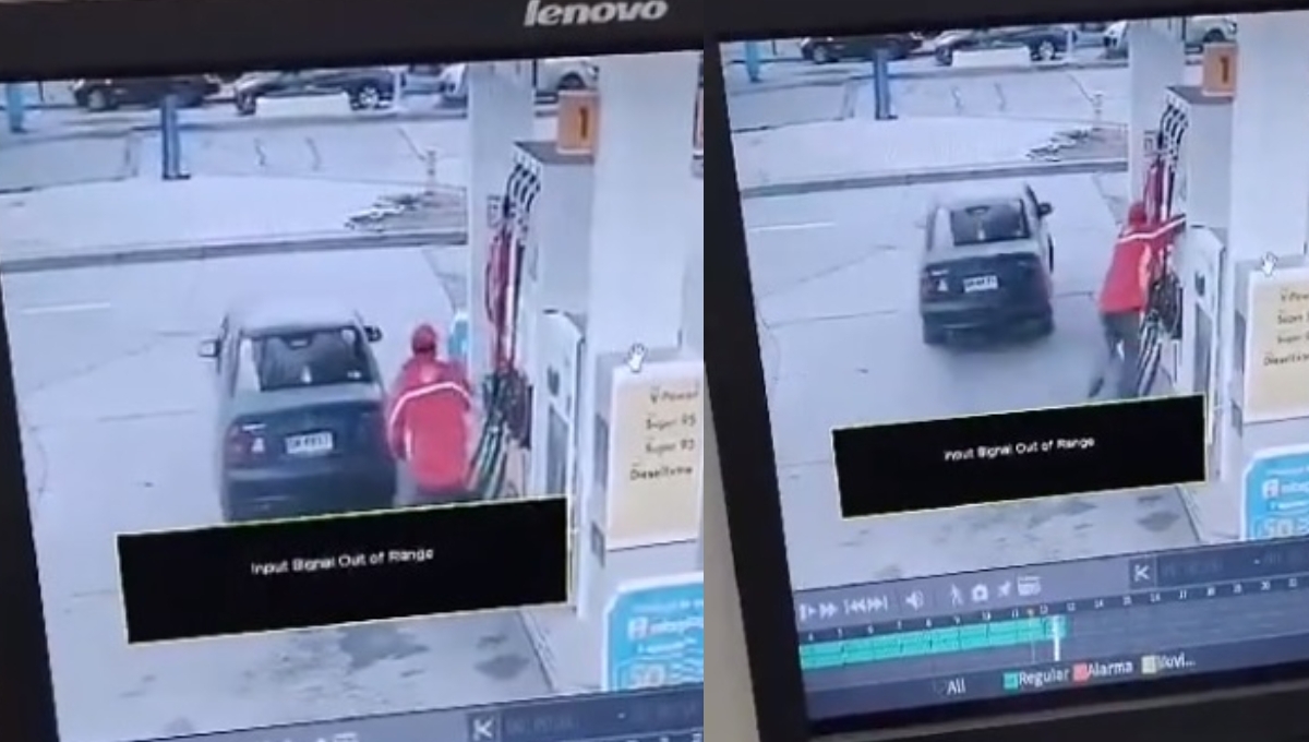 Conductor intenta huir sin pagar la gasolina y le revientan el vidrio del carro: VIDEO