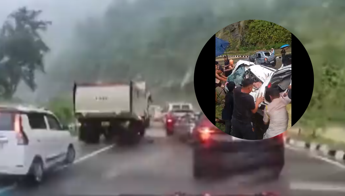 Captan el momento en que una enorme roca aplasta un auto en India: VIDEO