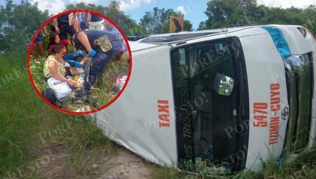 Vuelca combi de pasajeros de la ruta El Cuyo-Tizimín; hay 14 lesionados