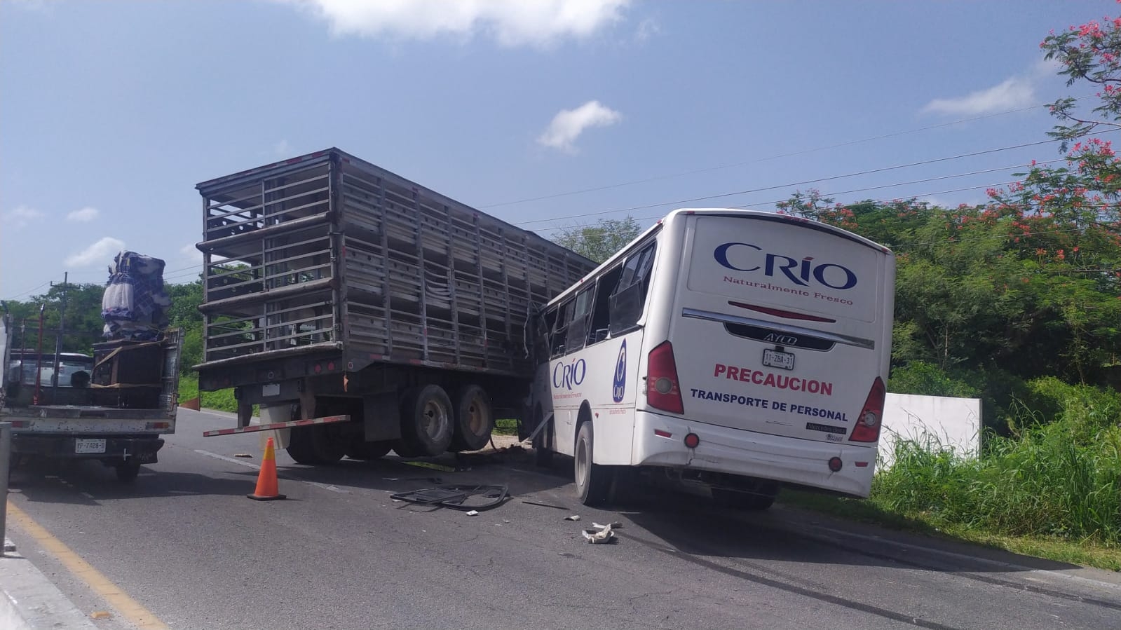 Camión de Crío se estrella contra un tráiler de cerdos en la vía Mérida-Chetumal