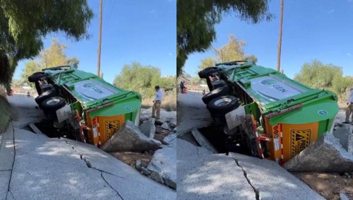 Socavón se traga a un camión de basura en Tijuana: VIDEO
