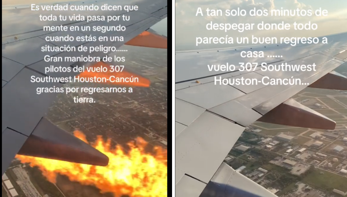Turbina de un avión de Southwest se incendia en pleno vuelo rumbo a Cancún: VIDEO