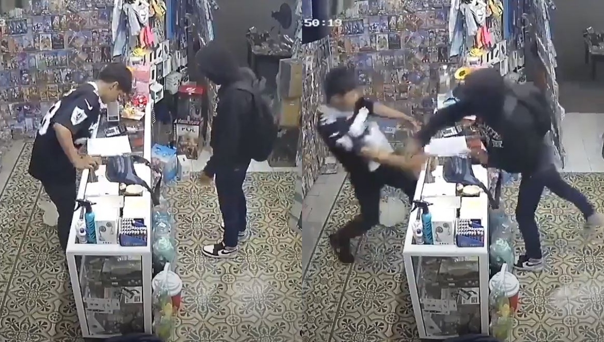 Hombre intenta navajear al empleado de una tienda en Umán: VIDEO