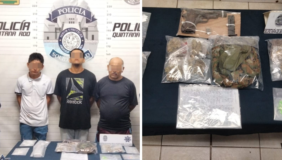Arrestan en Playa del Carmen a cinco hombres en posesión de drogas y armas de fuego
