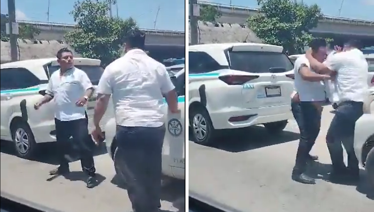 Taxistas de Playa del Carmen se agarran a golpes en la calle: VIDEO