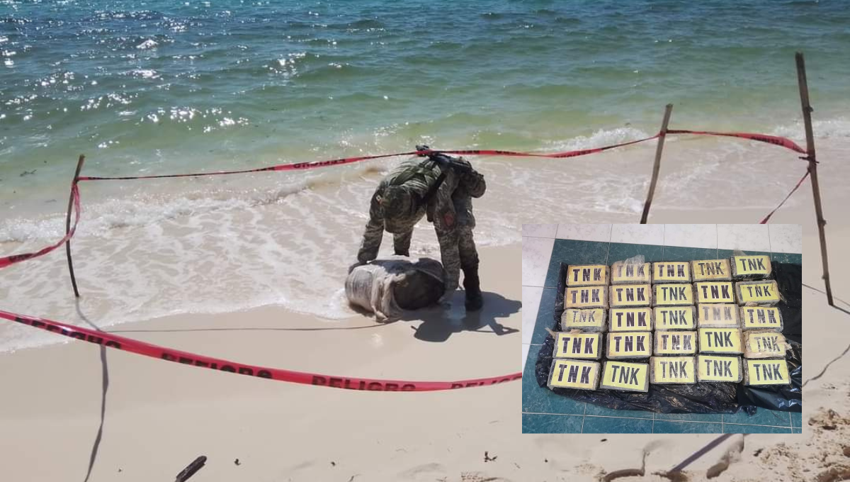Hallan 25 tabiques de droga a la orilla de la playa en Cozumel, Quintana Roo