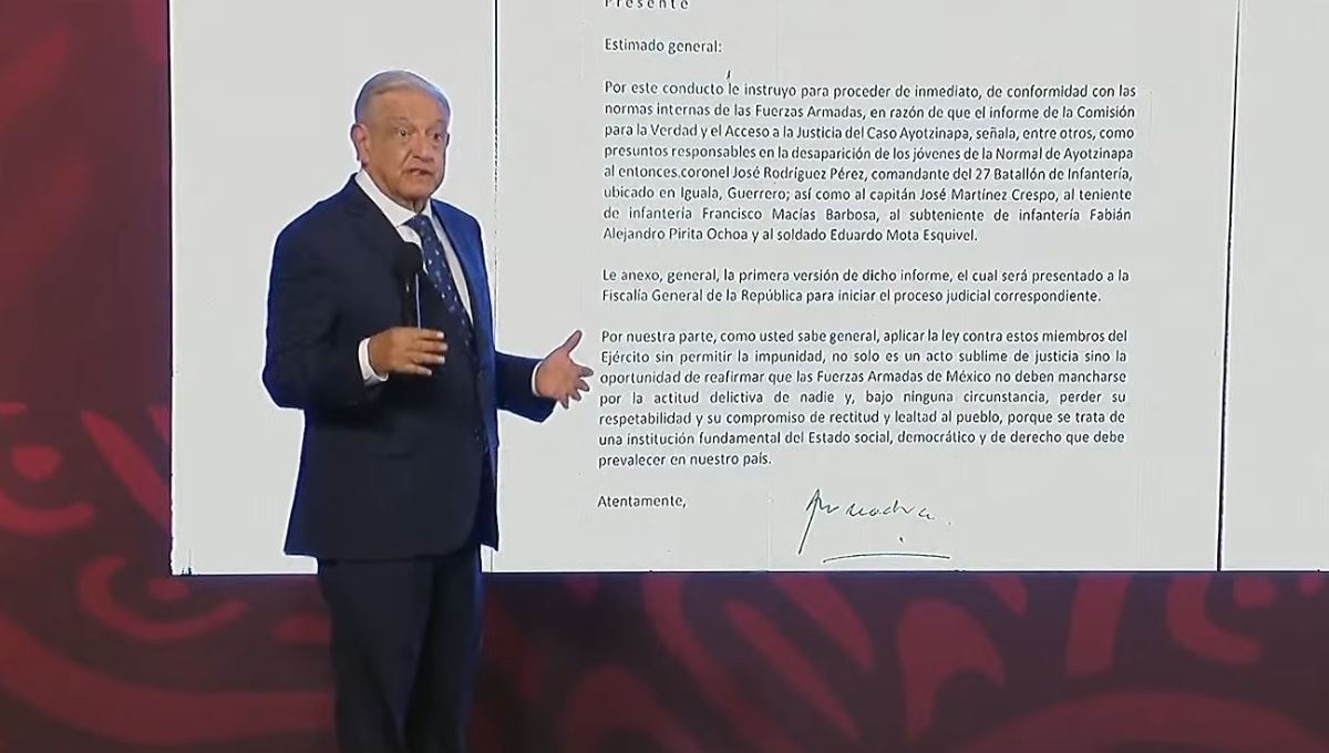 El presidente Andrés Manuel López Obrador, dio a conocer la carta enviada a la Sedena para proceder contra militares presuntamente involucrados en el Caso Ayotzinapa