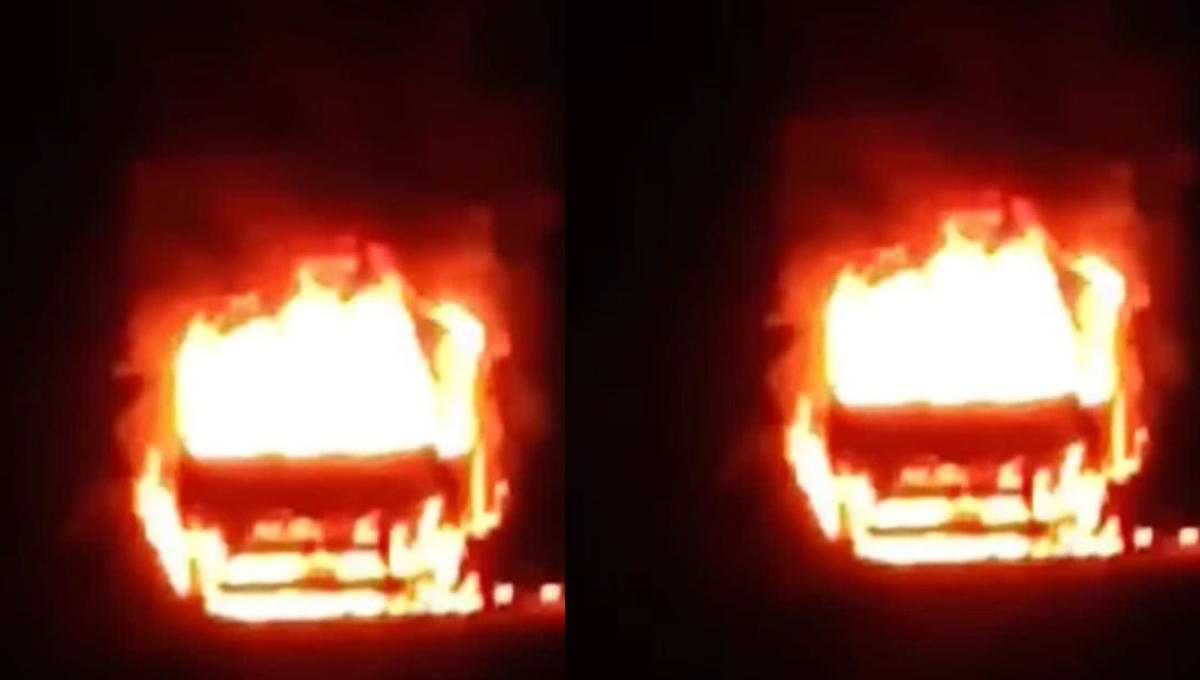 Camioneta queda en pérdida total al incendiarse en la vía Escárcega-Villahermosa