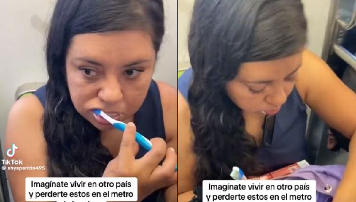 Mujer se viraliza por lavarse los dientes dentro del Metro de la CDMX: VIDEO