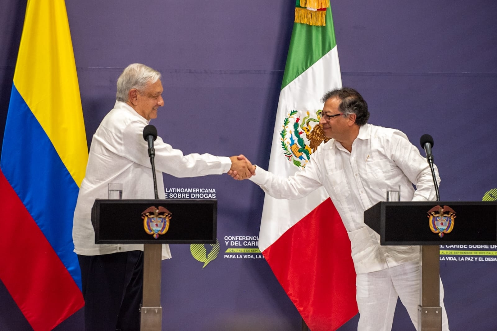 El presidente de México Andrés Manuel López Obrador participó en la conferencia conjunta con su homólogo Gustavo Petro