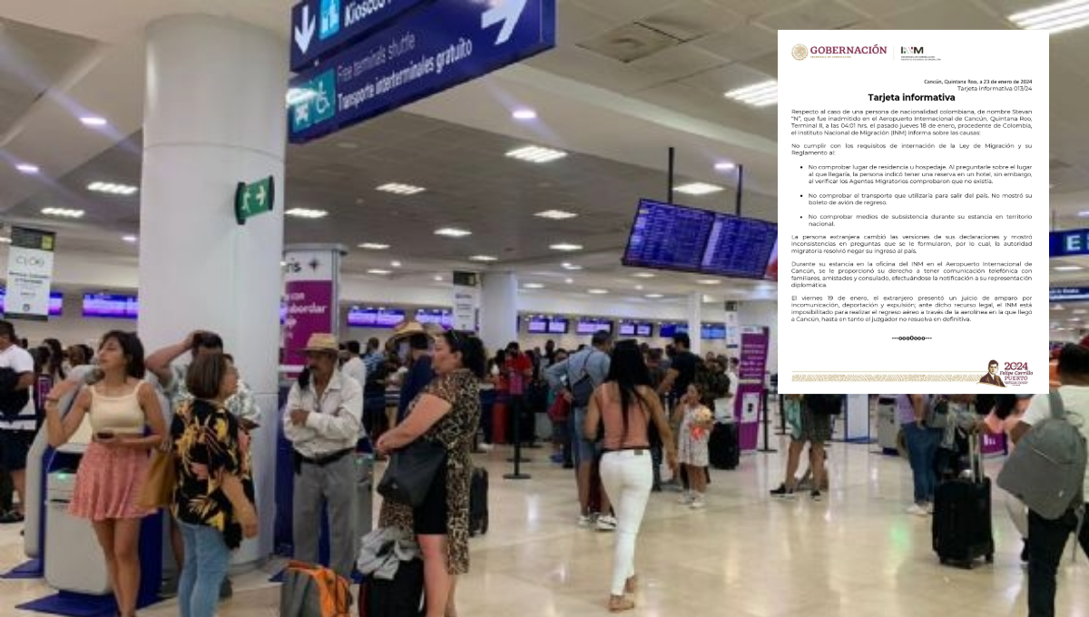 Migración revela motivo de la detención del turista colombiano en el aeropuerto de Cancún