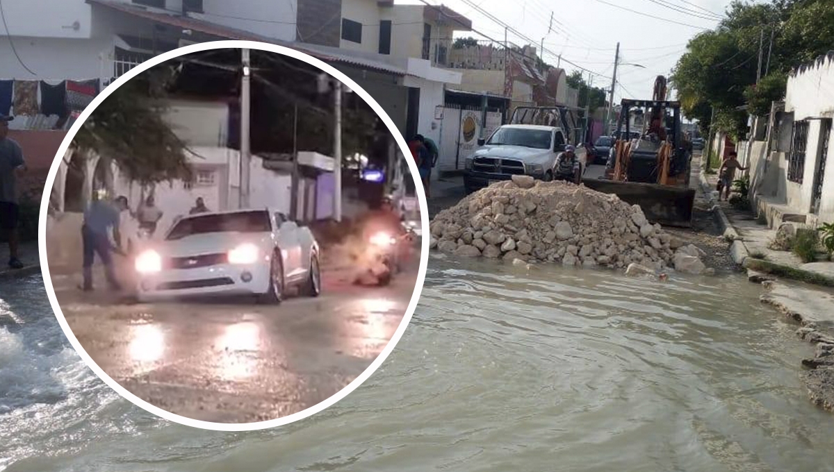 Auto cae en socavón en Campeche: VIDEO