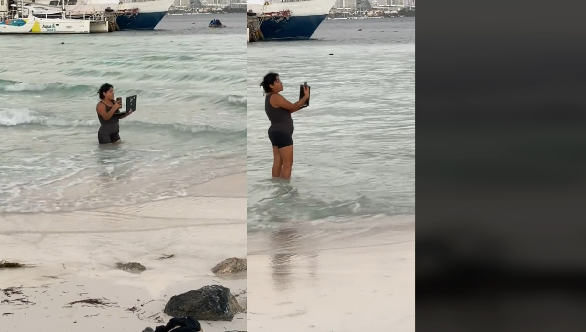 ¿Vacaciones o esclavitud? Así trabaja una mujer desde el mar mientras disfruta de Cancún
