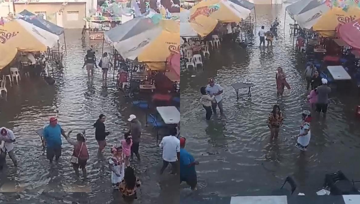 Pobladores de San Felipe, Yucatán, arman fiesta en medio de una inundación: VIDEO