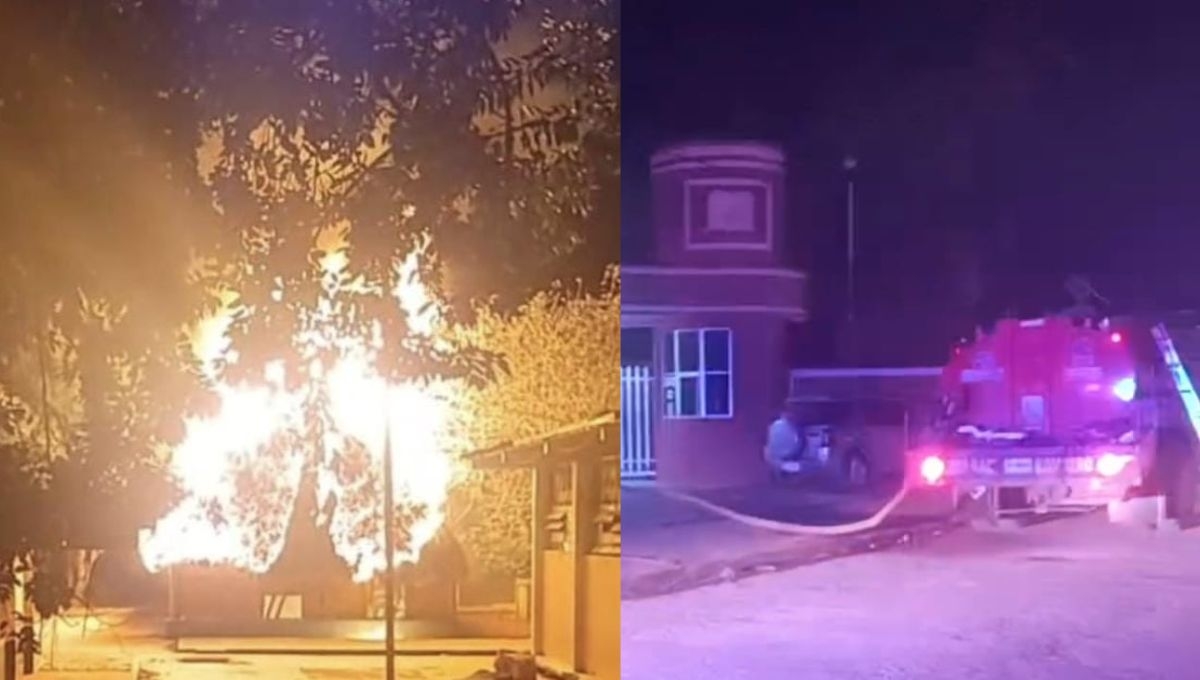 Incendio destruye palapa en el interior de secundaria en José María Morelos